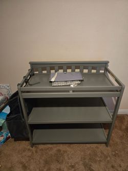 Gray Wood Baby Changing Table with Shelves