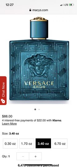 FOR MEN VERSACE EROS FRAGRANCE 3.4 OZ. 100 MIL. BRAND NEW