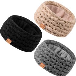 Winter Headbands for Women 3 Pack, Ear Warmers for Women Knit Fleece Lined, Ear Muffs Cold Weather Stocking Stuffers