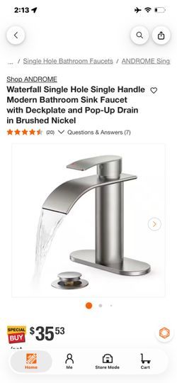 ANDROME Waterfall Single Hole Bathroom Faucet Brushed Nickel