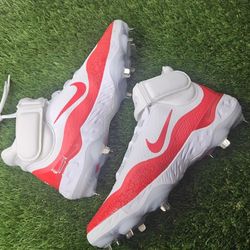 Brand New Nike Alpha Huarache Elite 4 Mid Baseball Cleats White Red Sizes 12, 13