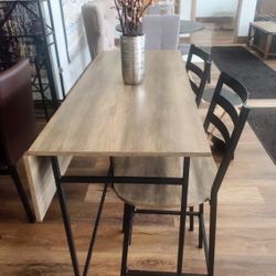 3 Piece Drop Leaf Counter Height Kitchen Dining Set with Storage