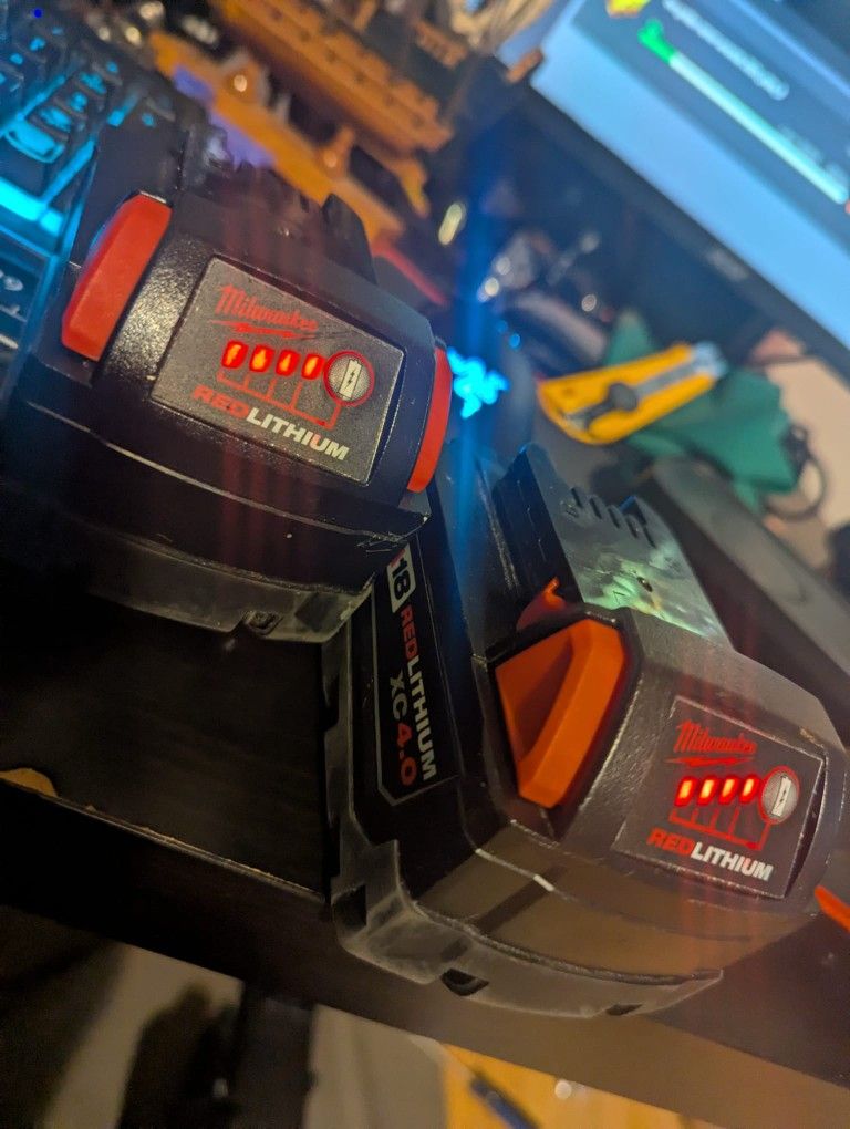 Two M18 4ah Milwaukee Batteries