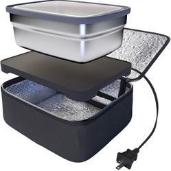 Portable Heated Lunch Box with Type A Wall Plug, Food Warmer Lunch Box, Personal Meal Reheater, No Microwave Needed, Container Included (Black