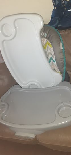 Baby booster chair with the trays for the low hurry now ! Both trays clip on! Like new