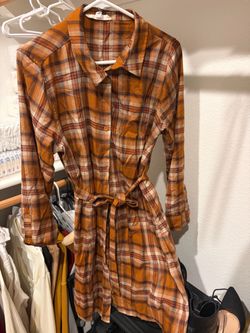 Plaid Flannel Shirt Dress with Belt