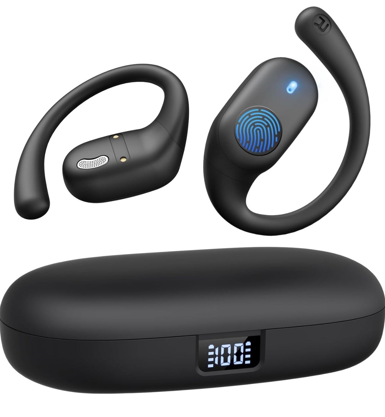 Open Ear Headphones, Bluetooth Headphones 5.3 Sports with Smart Digital Display, 36H Playtime, IP54 Waterproof, Wireless Earbuds Lightweight Design Fi