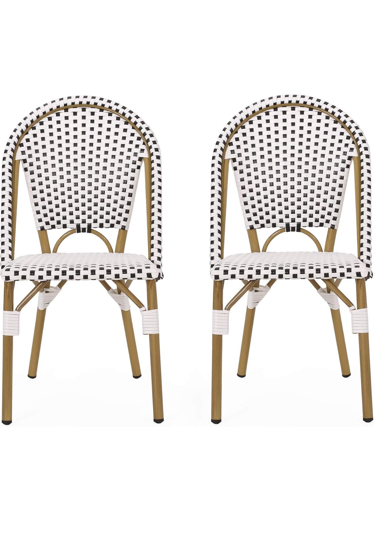 Christopher Knight Home Philomena Outdoor French Bistro Chair (Set of 2), Black + White + Bamboo Print Finish