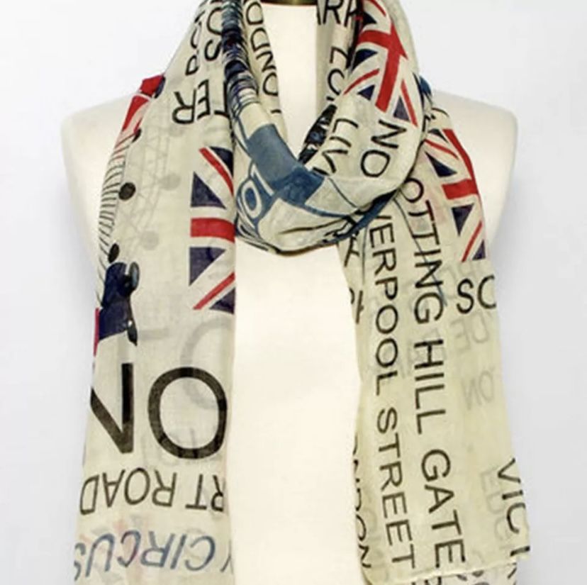 Vintage ELSA & ANNA Viscose LONDON ENGLAND Theme Scarf Wrap Shawl Hijab 70"x35"