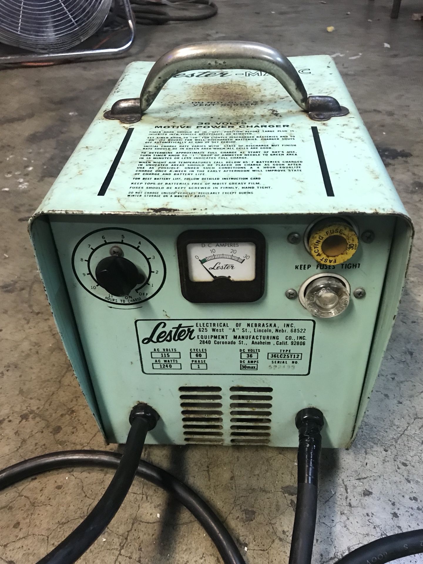 Lester-Matic Motive Power Battery Charger 36 Volt 30 Amp