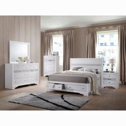 Brand New Bed Room Set In White Color With Two Drawer In Front Of The Foot Board 