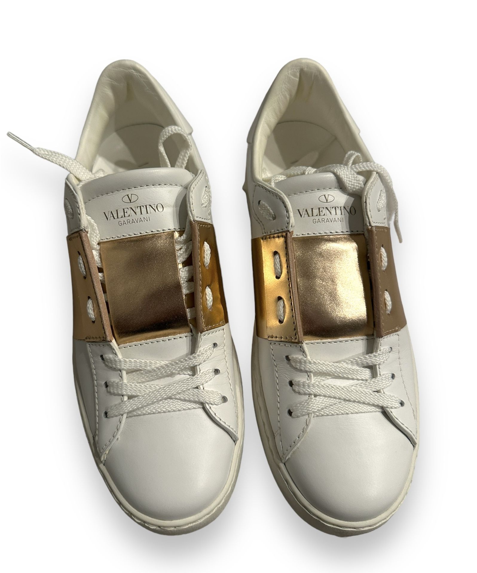 Valentino Garavani Open Sneaker With Metallic ROSE GOLD Stripe