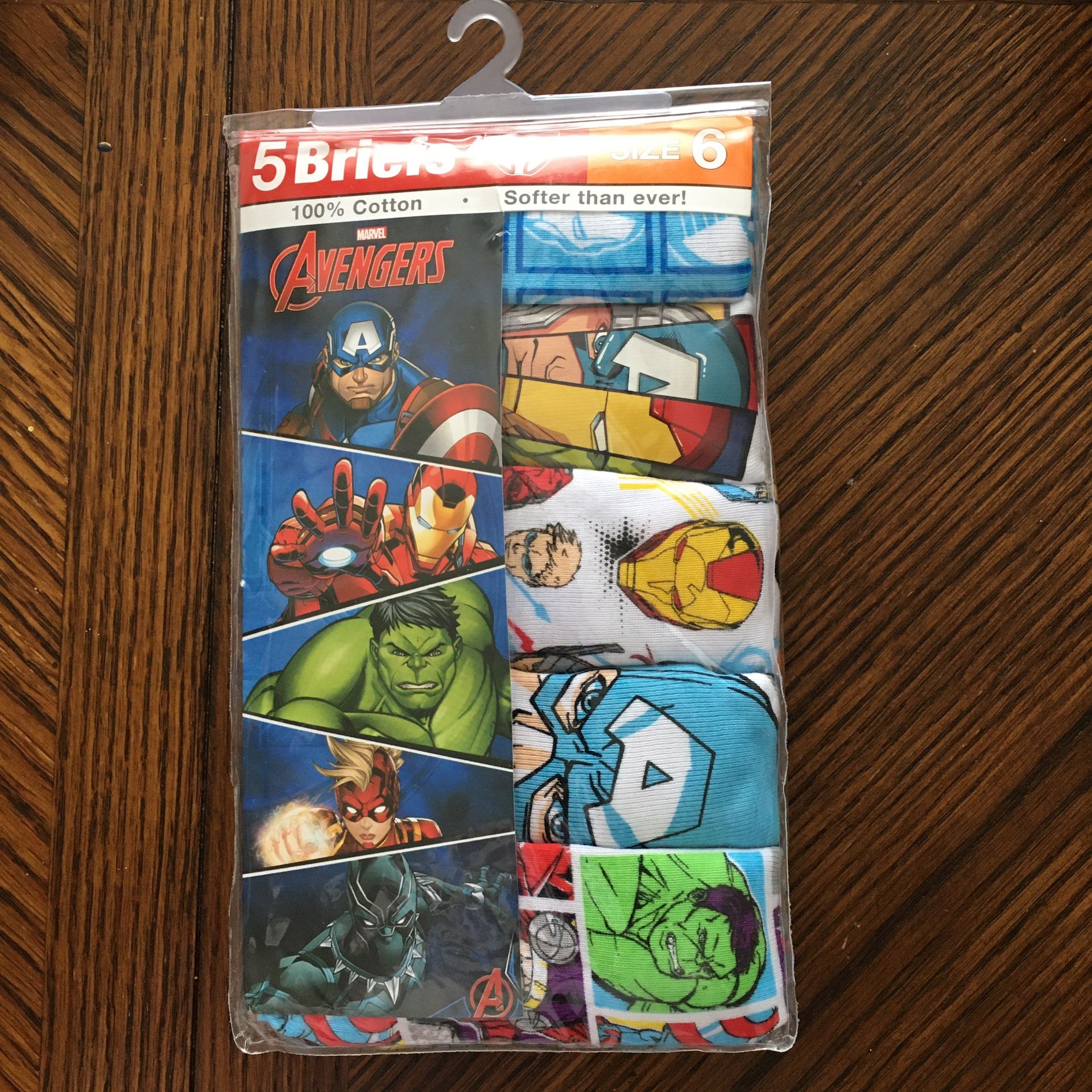 NWT Avengers Boys Brief 5 Pack Size 6