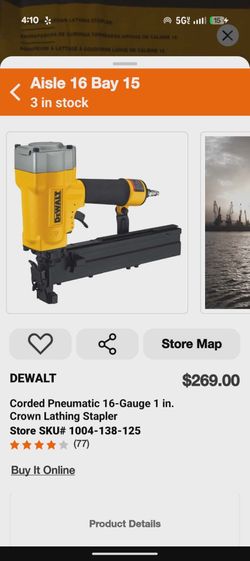 DEWALT Corded Pneumatic 16-Gauge 1 in. Crown Lathing Stapler – New