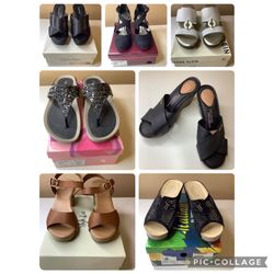 Women Size 6 Wedge Sandals and Heels Bundle of 7 Pairs, Preloved
