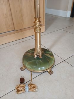 VINTAGE GREEN ONYX & BRASS TORCHIERE FLOOR LAMP ~ C. 1960 55" TALL
