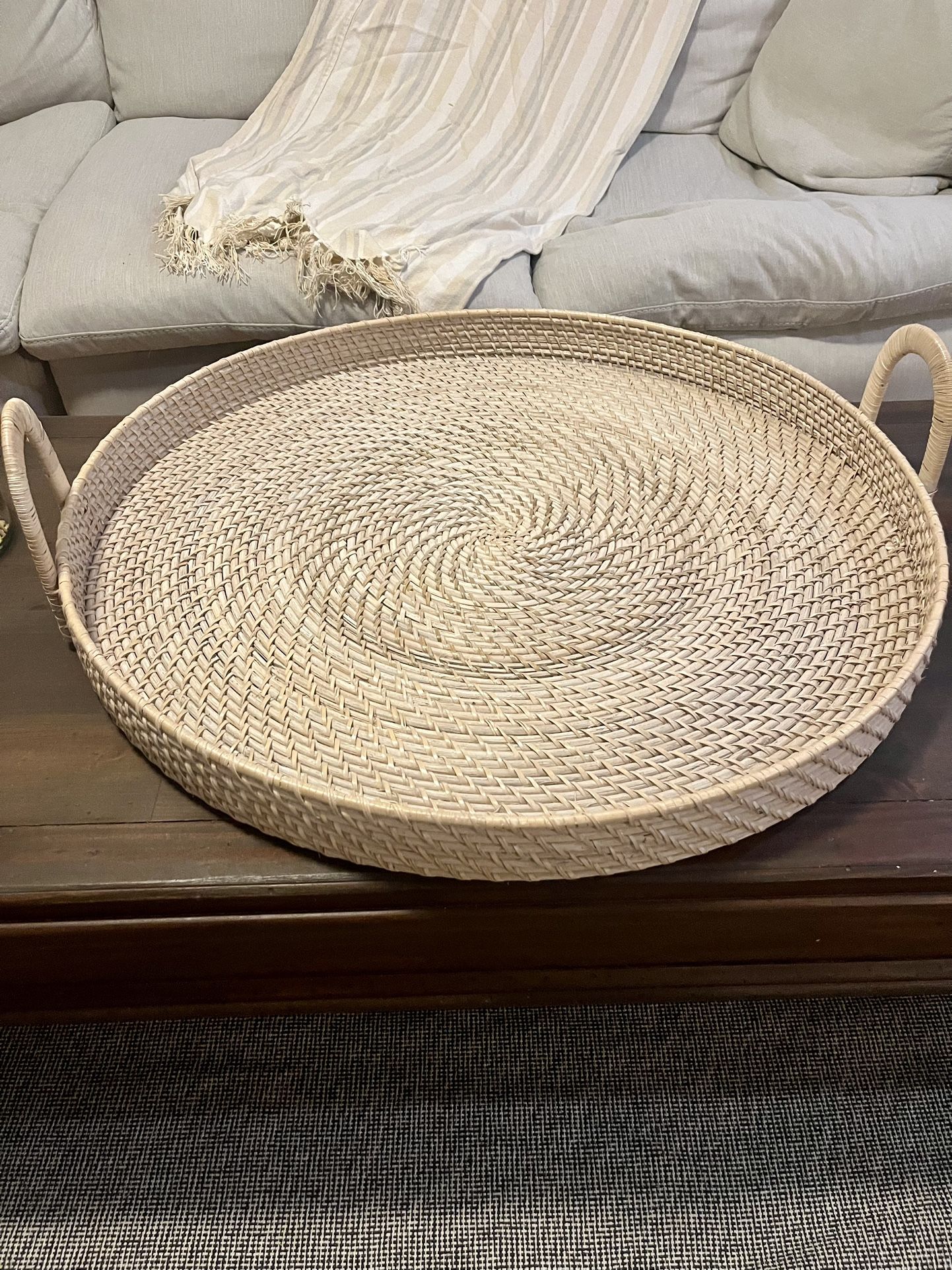 Pottery Barn Oval Rattan Ottoman/Serving Tray