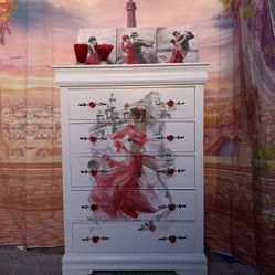 Tango Boho Style Tall Dresser Colors White,red,black Has Been Refurbished!🌺