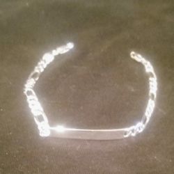 925 Italy Silver Figaro ID Bracelet 