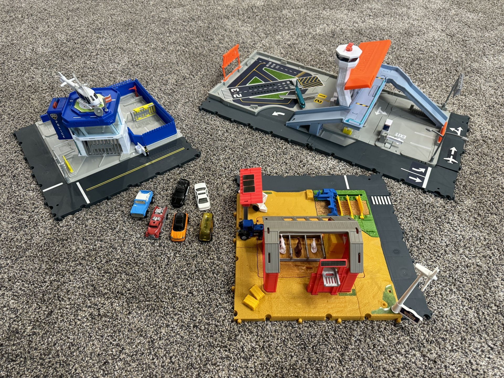 Matchbox Play Sets: Airport, Farm, Police Station