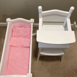 Doll high chair and crib 