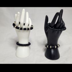 4 Handcrafted Black And White Matching Coconut Wood Braclets 