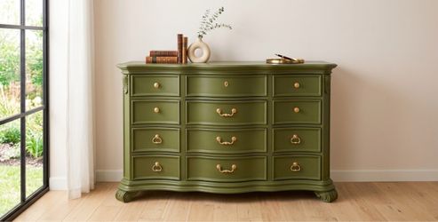 Solid wood Olive green dresser in Excellent condition delivery also available