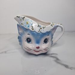 Vintage 1950's Hand Painted Lefton Miss Priss Kitty Cat Floral Creamer Pitcher