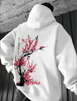 White Cherry Blossom Graphic Hoodie