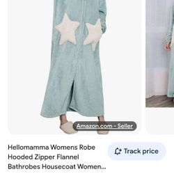 New Hellomamma Long Hooded Robe Light Blue Stars L/xl