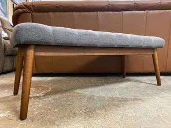 Grey Tufted Bench w/ Wood Legs