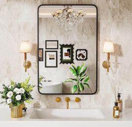 22" X 30" Bathroom Mirror Black Bathroom Mirrors For Over Sink Modern Bathroom Vanity Mirror For Bedroom Entryway Or Living, Metal Framed HD Tempered 