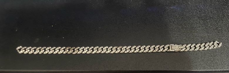 • Broken .925 Sterling Silver Iced Cuban Link Chain Bracelet - Scrap / Repair