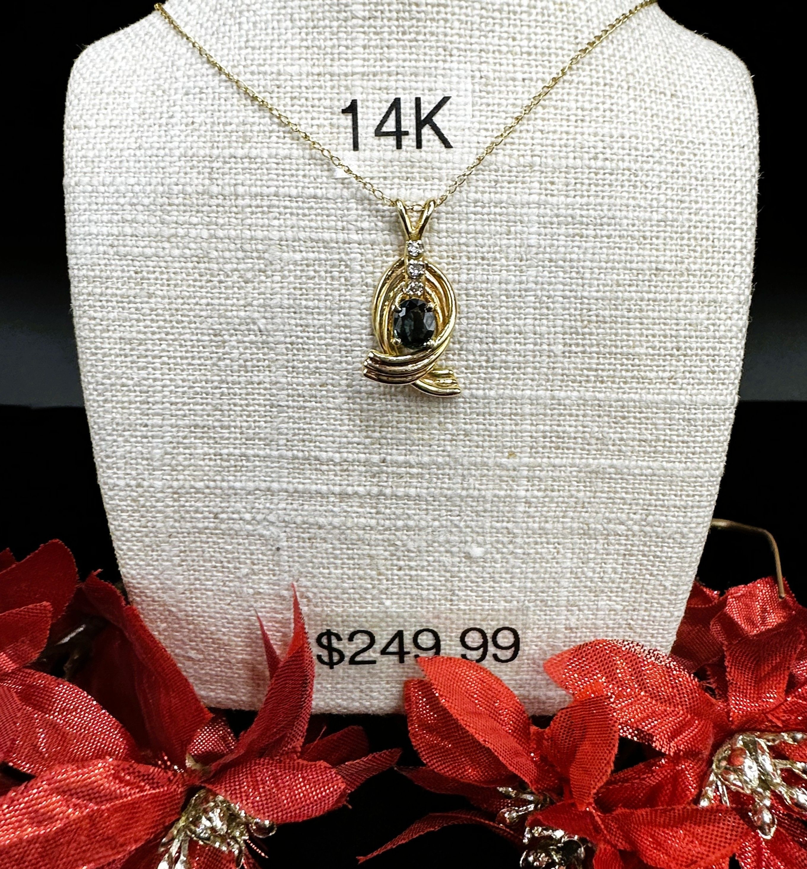 14K Yellow Gold Sapphire & Diamond Swirl Pendant Necklace