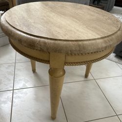 Magnificent Marble & Wood Hall Or Foyer Or End Table.  About 31” Diameter X 29” Tall. 