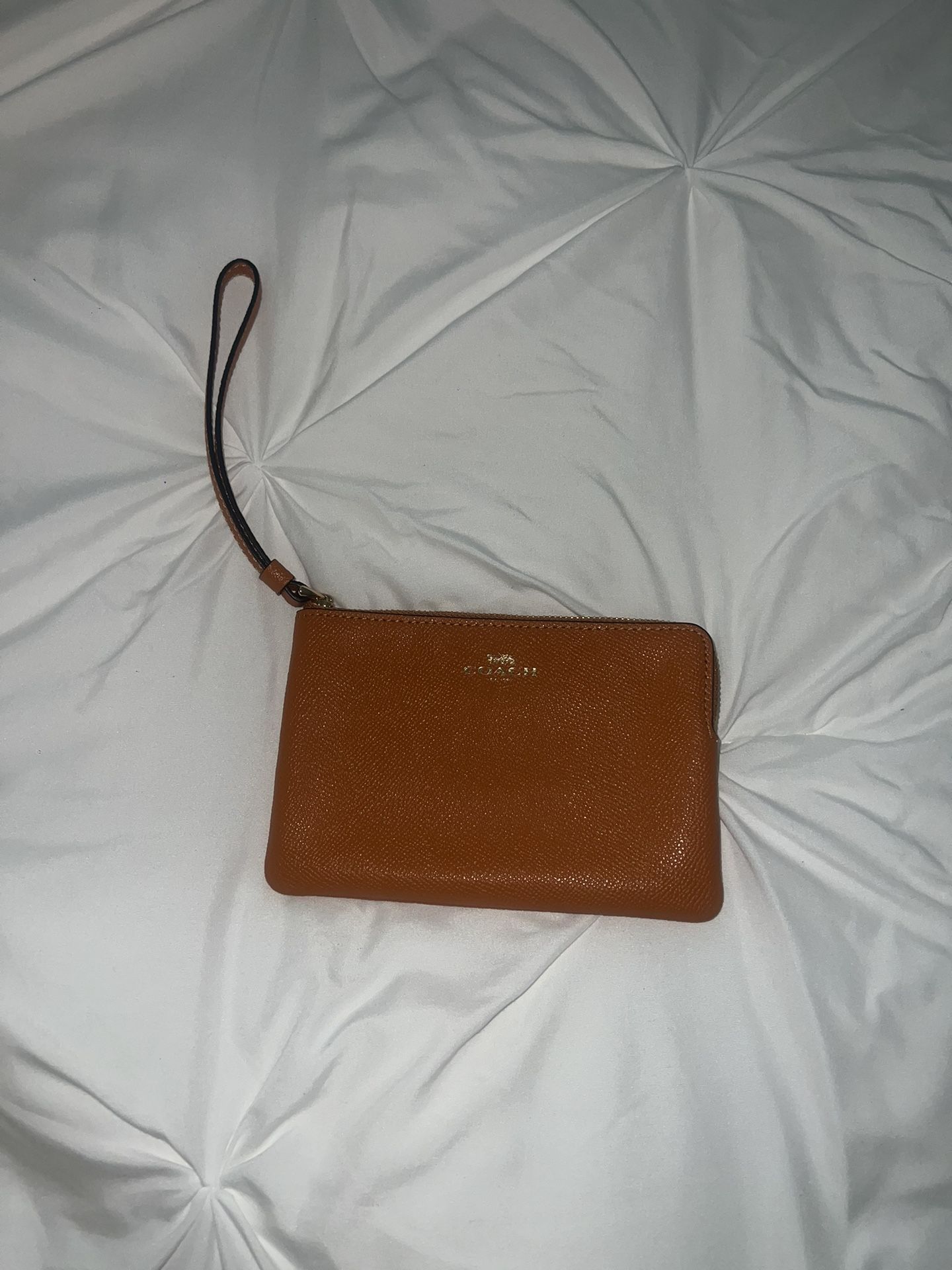 Coach Burnt Orange Corner Zip Wristlet