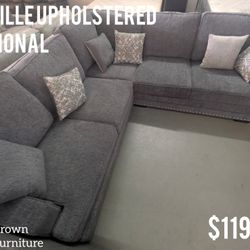 Chenille Fabric Upholstered Grey Sectional