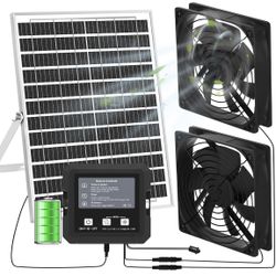25W Solar Fan for Chicken Coop with Battery, Solar Exhaust Fan for Shed & Greenhouse, 3 Modes Controller (Continuous/Timer/Motion Sensor), Solar Power