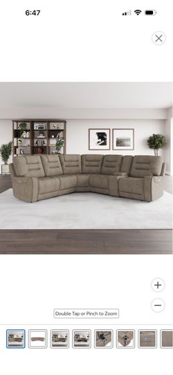 Large Tan Fabric Reclining Sectional Sofa