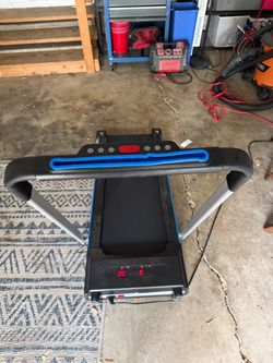 Redliro Electric Folding Walking Pad Treadmill w/ Handrail LED, Black/Blue/Gray