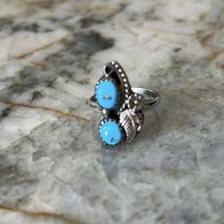 Vintage sterling silver double turquoise ring