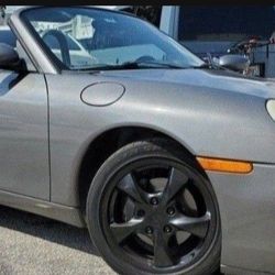 PORSCHE 986 97/2004 4 WHEELS BLACK  17 & GOOD TIRES PORSCHE BOXSTER 5X130 LUG PATTERN  TIRES 245 /40 / 17 REAR ,FRONT 205 /50 /17 FIT OTHERS MODELS &Y