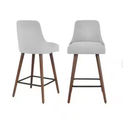 StyleWell 30 in. Benfield Stone Gray/Sable Wood Upholstered Bar Stools with Back (Set of 2)