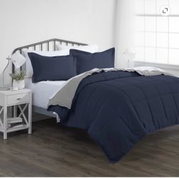 Comforter set - 3 piece King/ King Cali - reversible navy blue/gray lightweight