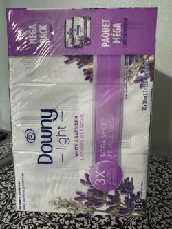 New Downy Light Mega Dryer Sheets, Fabric Softener, White Lavender, 180 Count