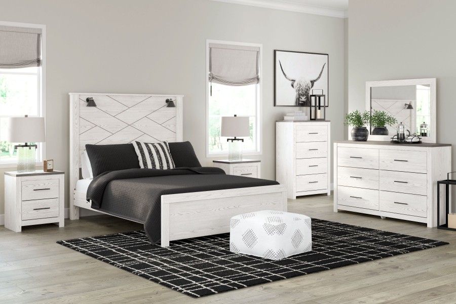 Gerridan-White 7PC Dresser Mirror Queen Panel Bed