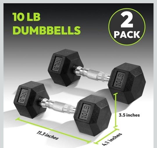 Set, 10 lb Rubber Encased Dumbbells