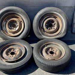 Four 15x5 inch 49-53 Classic Chevy Stock Steel Wheels with clips 5x4.75 inch