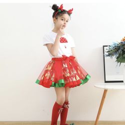Girls Christmas Tutu Skirt Little Girl Red Green Layered Tulle Xmas outfit 2-4T