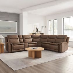 Gilman Creek Simms Fabric Power Reclining Sectional – 3 Power Recliners, Brown